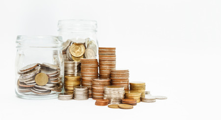 coins stack finance concept, business background, money content and selective focus.