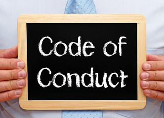 conduct Black board with code of conduct written on it