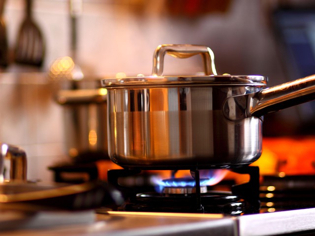 Silver Pot on Gas Stove