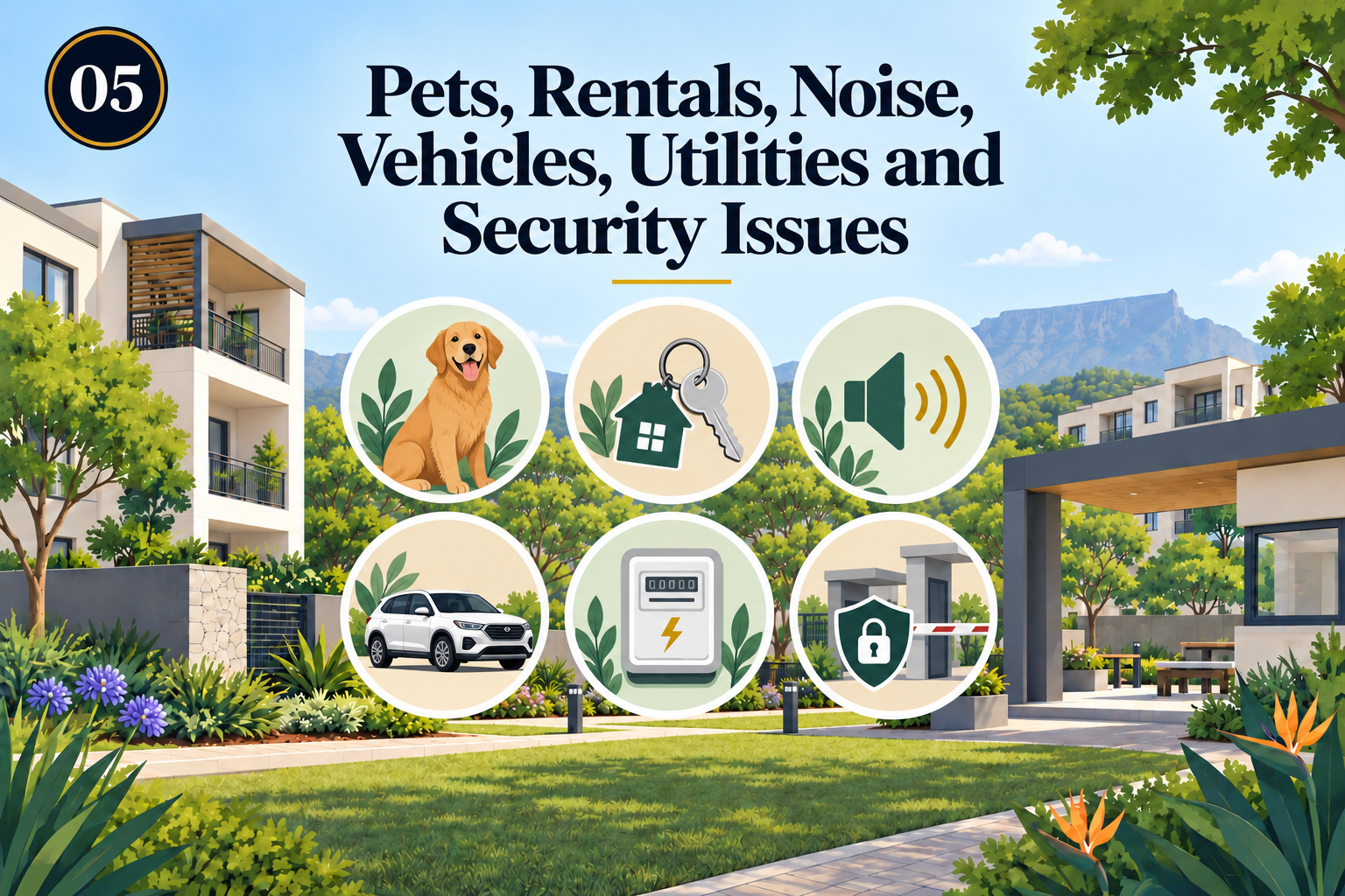 Pets, Rentals, Noise, Vehicles, Utilities and Security Issues